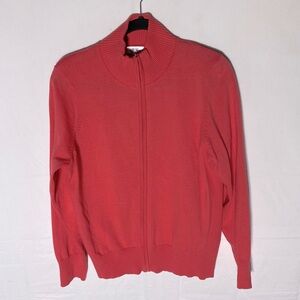 Northern Reflections Coral Cotton Full Zip Mock Neck Light Sweater Cardigan L
